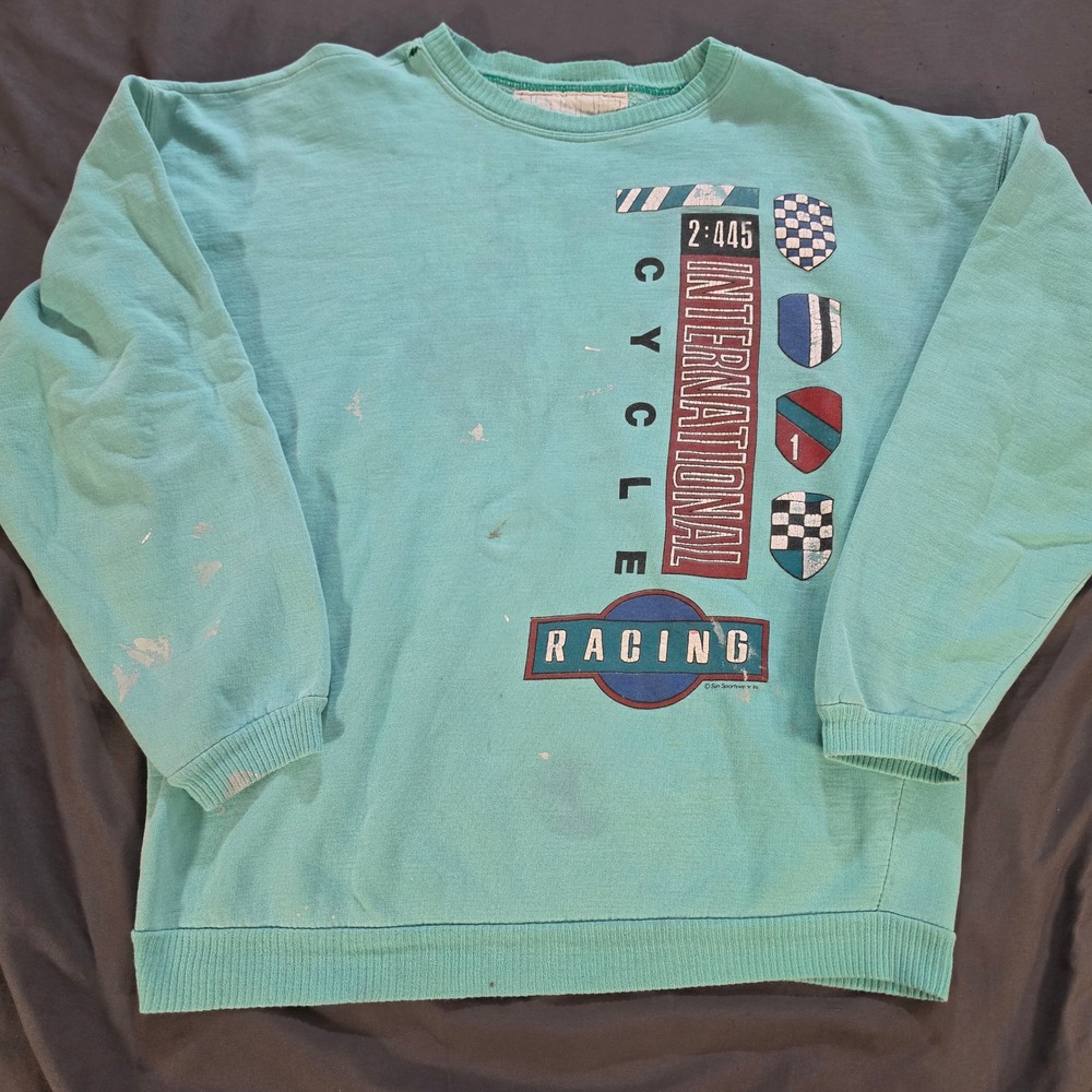 Vintage Sun Sportswear International Cycle Racing Sweatshirt Teal Green BIGGER
